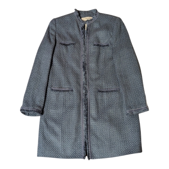 Sag Harbor Jackets & Blazers - VTG 90s Sag Harbor Blue Multi Tweed 3/4 Length Lined Blazer Coat Women's 12